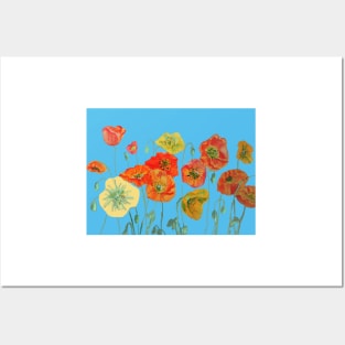 Red Orange Yellow Poppies Art Watercolor Posters and Art